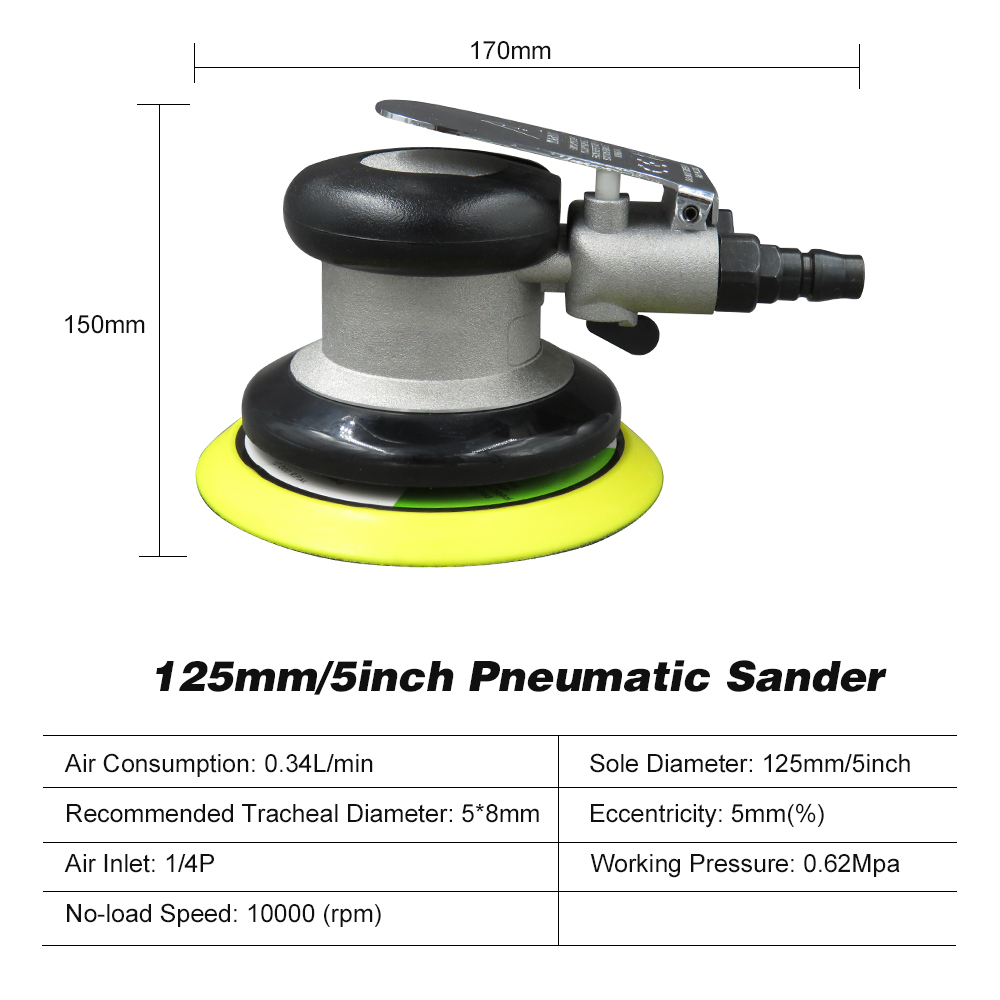Mini Professional Pneumatic Sander Polisher Air Sander 5'' Air Palm Orbital Sander Grinder Sanding Machine Tool