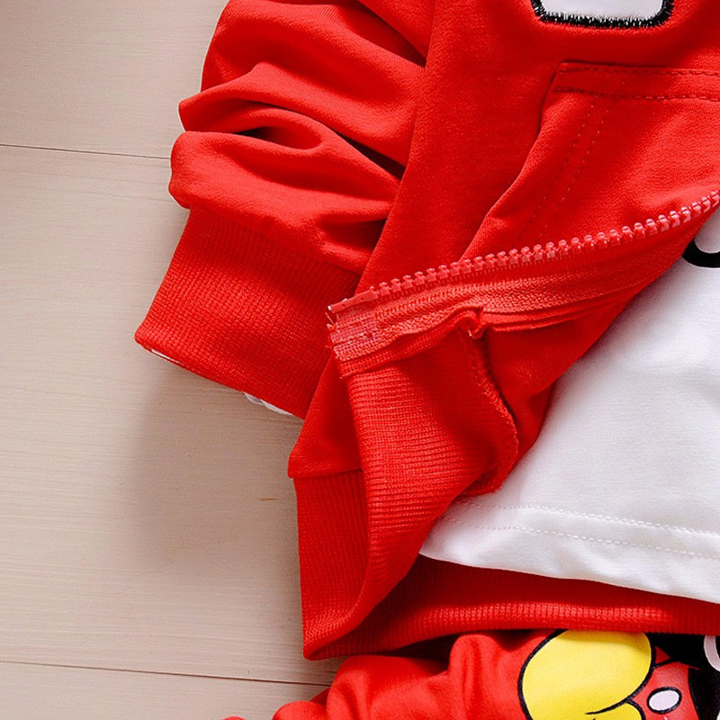 Children New Boys Clothing Set Autumn Winter 3 Piece Sets Hooded Coat Suits Fall Cotton Kids Baby Boys Gray Red Clothes Mickey