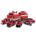 7pcs/set Fire truck vehicle set Ladder fire truck Helicopter ambulance Container truck car Alloy toy collection model kids gift