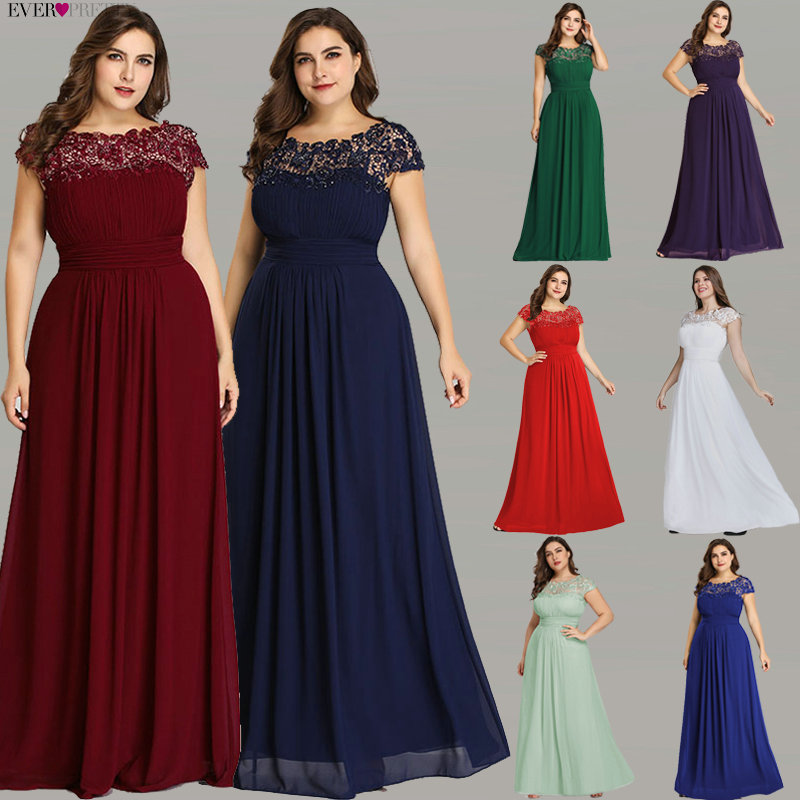 Ever Pretty Plus Size Evening Dresses 2020 New Arrival Elegant A Line Chiffon Open Back Long Lace Formal Party Gowns EP09993