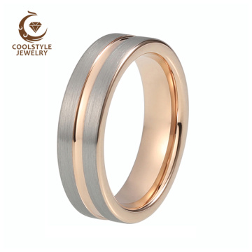 6MM Tungsten Ring Men Women Wedding Band Ring Rose Gold Color Pipe Cut Center Grooved And Brushed Finish Comfort Fit