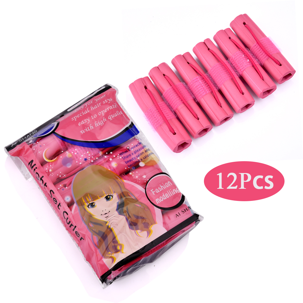 12Pcs Set Pink Flower Shape Soft Hair Curler Sleeping Magic Sponge Hair Rollers DIY Hair Design Curlers Twist Hairdresser Tool