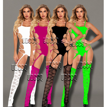 Sexy crochet Fishnet Cosplay Lingerie Babydoll dress Nightwear Body Stocking Underwear Nightgown perforate Sleepwea garters Q156