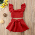 2020 New Fashion Girls Red Clothes Sets Toddler Kids Off Shoulder Tops Bow Skirt 2pcs Summer Outfits Clothing for 0-4Years