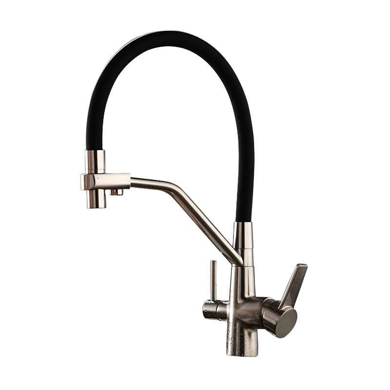 High-end Brass Brushed Nickel Kitchen Sink Faucet Mixer Pull Down Two Handle 3-way Kitchen Healthy Drinking Water Tap NL714