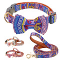 Printed Bowknot Dog Collar Padded Leather Dog Walking Leash Pet Collar Leash for Small Medium Large Dogs Cats Chihuahua