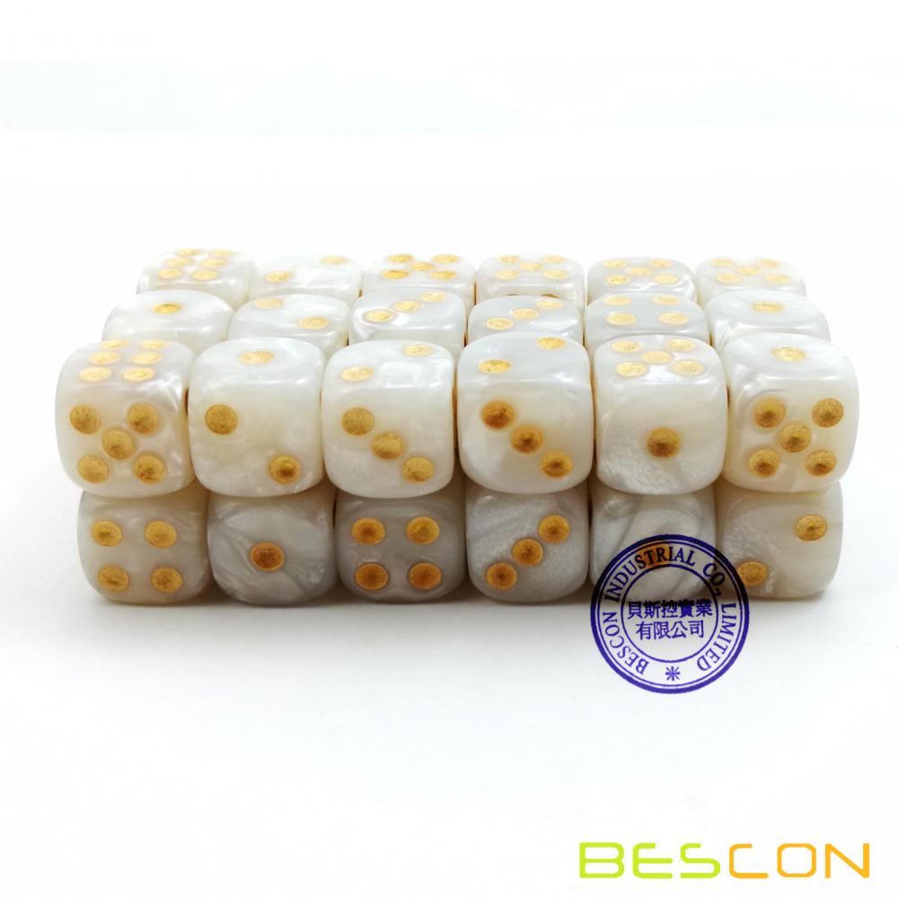 Bescon 12mm 6 Sided Dice 36 in Brick Box, 12mm Six Sided Die (36) Block of Dice, Marble White