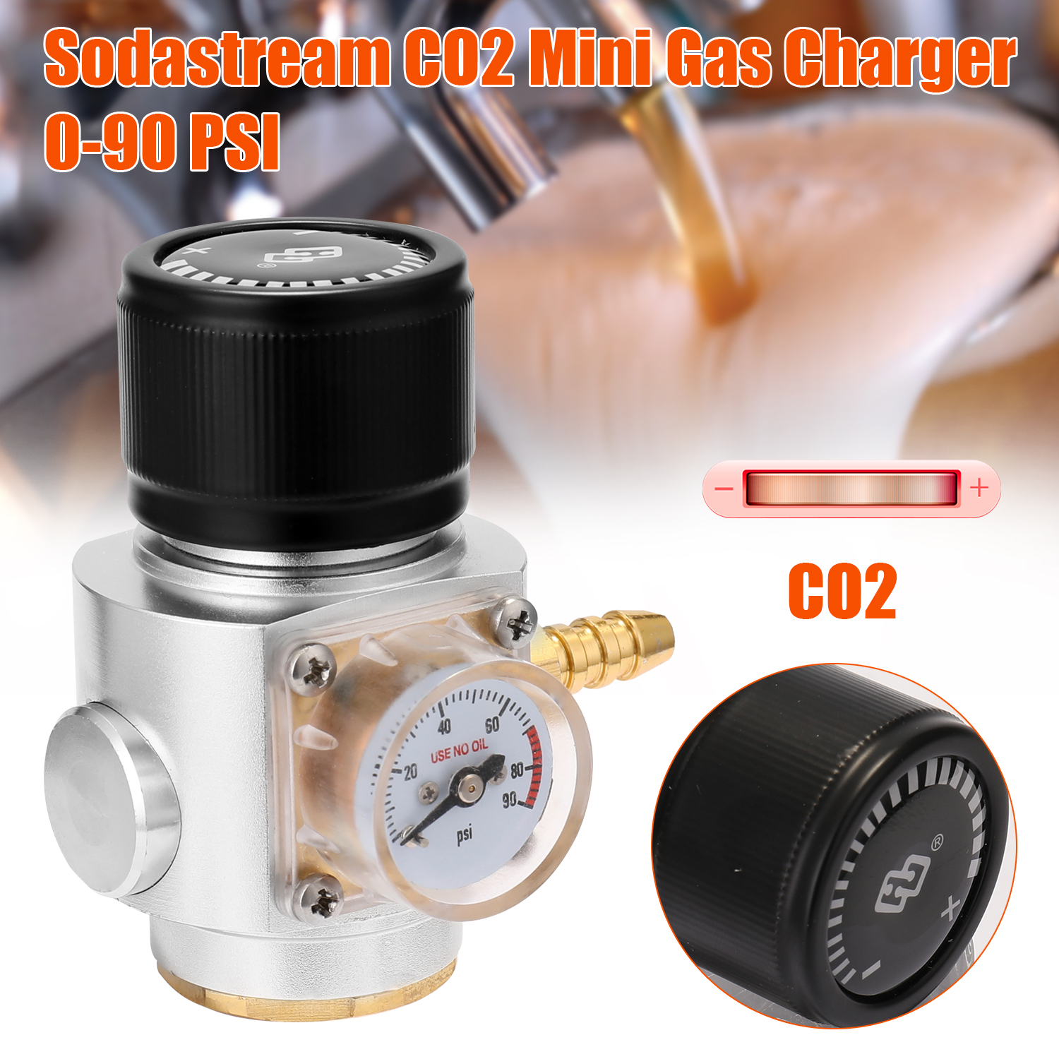 Sodastream CO2 Mini Gas Charger 0-90 PSI Gauge for Soda Water Beer Kegerator