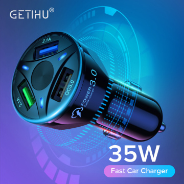 GETIHU 35W 3 Ports USB Car Charger Fast Phone Charge For iPhone 12 11 Pro X XS XR Max 6 7 8 Plus iPad Xiaomi Samsung Huawei LG
