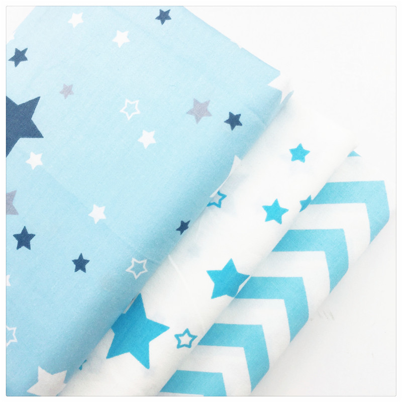 Syunss Twill Cotton Fabric Diy Patchwork Tecido Fat Quarter Tissue Sewing Baby Crafts Textile Blue Stars Wave Design Art Work