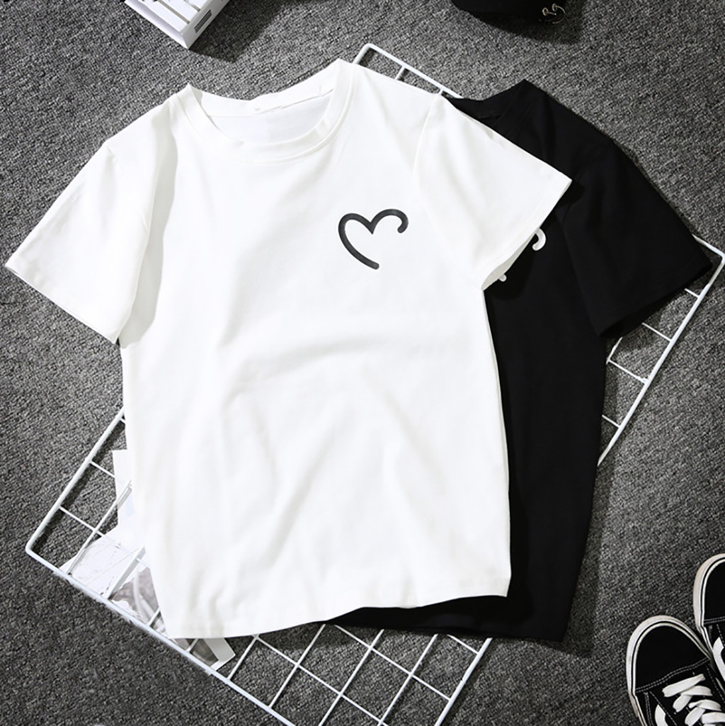 Women Girls Tshirt Plus Size Heart-shaped Print Funny Tees Shirt Casual Loose Short Sleeve T Shirt White Black Tops Ropa Mujer
