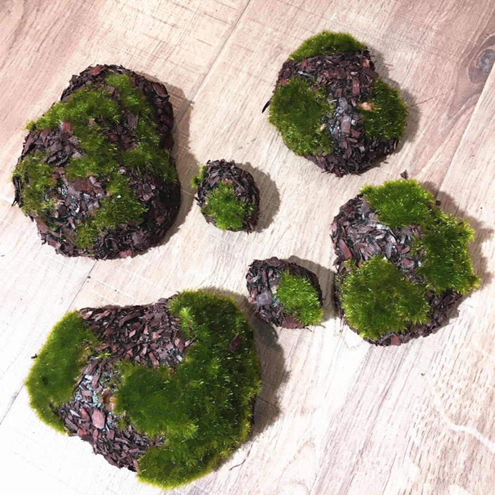 6pcs/pack Fake Moss Stones Craft Flower Green Plants Rock Artificial Landscape Stone Shop Window Home Garden Decor