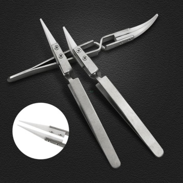 Stainless Steel Ceramic Tweezers Anti-magnetic Acid Proof Precision Clamping Tweezer Contrast Conical Elbow