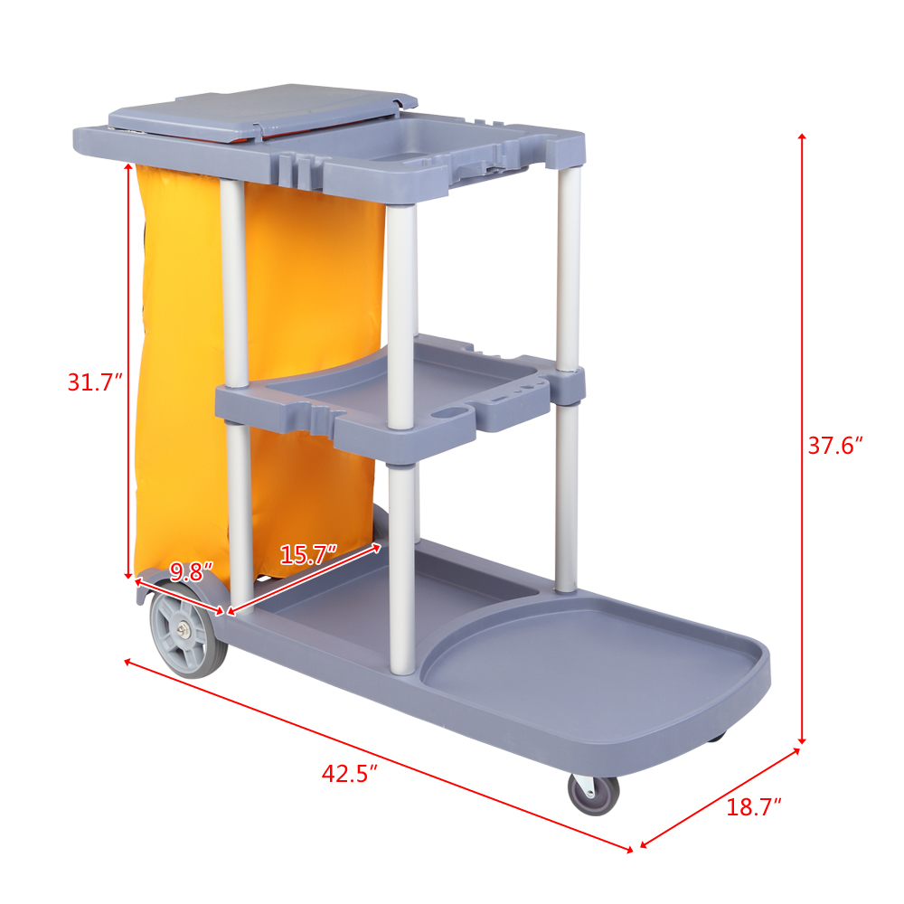 Janitorial Cart Cleaning cart with Cover Mute Wheel Canvas Bag with Zipper Easy to Clean and Store Gray Blue[US-W]