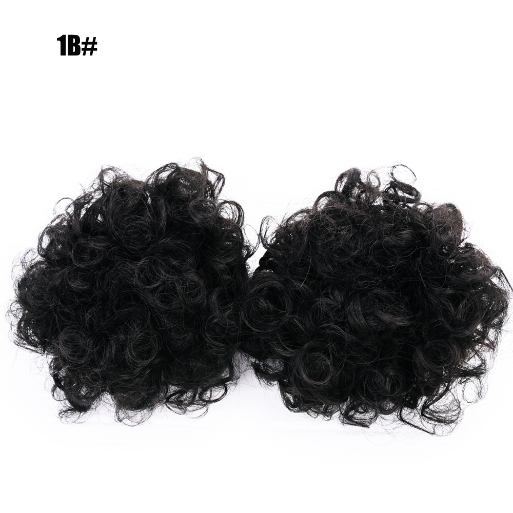 2Pcs Synthetic Afro Kinky Hair Bun Chignon Postiche Cheveux High Temperature Fiber Drawstring Ponytail on Puff Hair Bun For Kids
