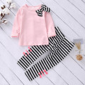 Toddler Girls Clothes Kids T Shirt Pants Christmas Clothes Long Sleeve Bow T-shirt+Stripe Pants Sport Suit Children Clothing set