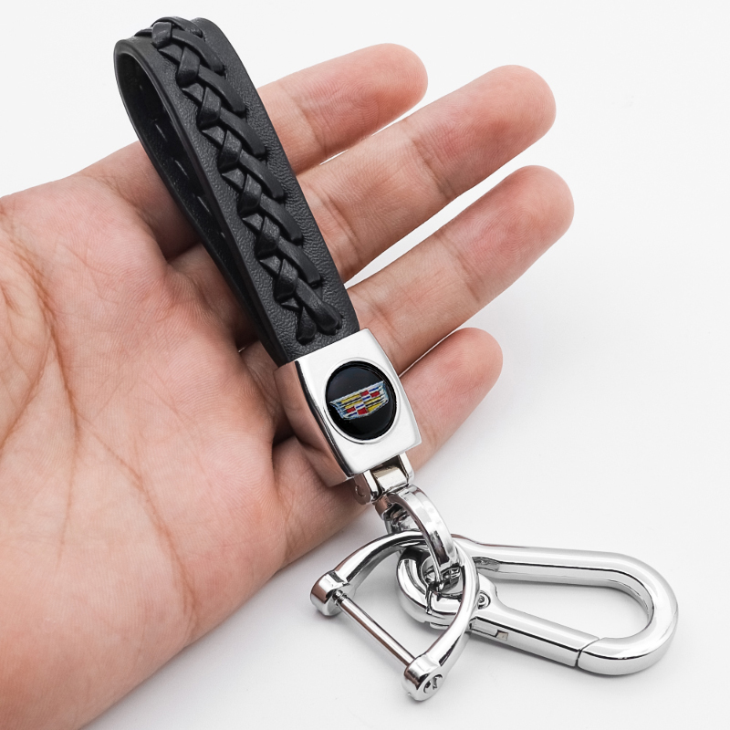 Car Accessories 3D Metal Leather Braided rope brand Logo Key Chain Key Ring For Cadillac- CT4 CT5 CT6 XT4 XT6 LYRIQ ES0CALADE