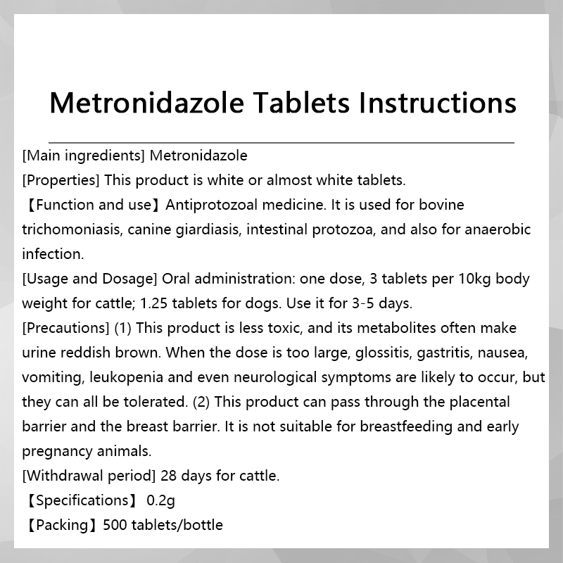 Poultry and livestock 500 tablets of Trichomonas metronidazole, intestinal protozoa anaerobes