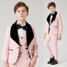 Flower Boys Formal Pink Suit Kids Wedding Birthday Party Dress Blazer Vest Pants 3pcs Child Tuxedo Prom Performance Costume