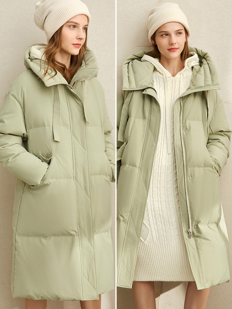 Amii Winter 90% White Duck Down Coat Elegant Solid Loose Hooded Female Mid Long Down Coat Tops 11930404