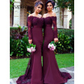 Lace Burgundy Bridesmaid Dresses Sexy Mermaid Long Sleeve Beaded Bridesmaid Dress Formal Maid Of Honor 2020 Custom