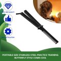 Professional Salon Stainless Steel Folding Practice Training Butterfly Style Knife Hair Comb Styling Tools Black/Silver Cool