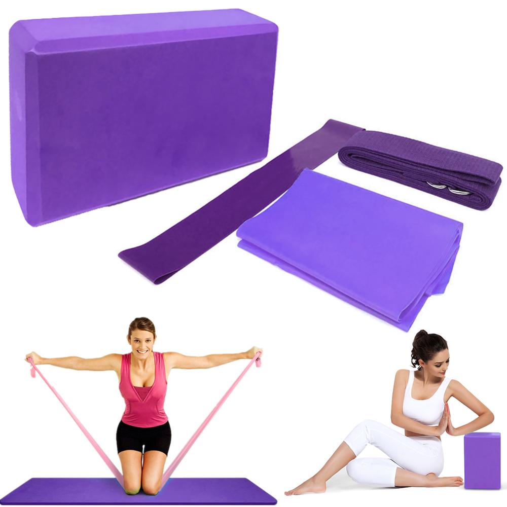 4pcs Resistance Loop Band Set Yoga Blocks Stretching Strap Exercise Band Yoga Mat Block Stretching Band Yoga Equipment