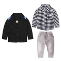2020 Fall Kids Boy Clothes Set 3 Pieces Suits Coat+plaid T-shirt+Jeans Children little casual boys clothing sets 2-8 Years