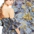 Blue Metallic Gold Fringe Flower Jacquard Fabric for Dress,Diy Wedding Yarn Dyed Fabric for Womens Coat Dress Damask Brocade