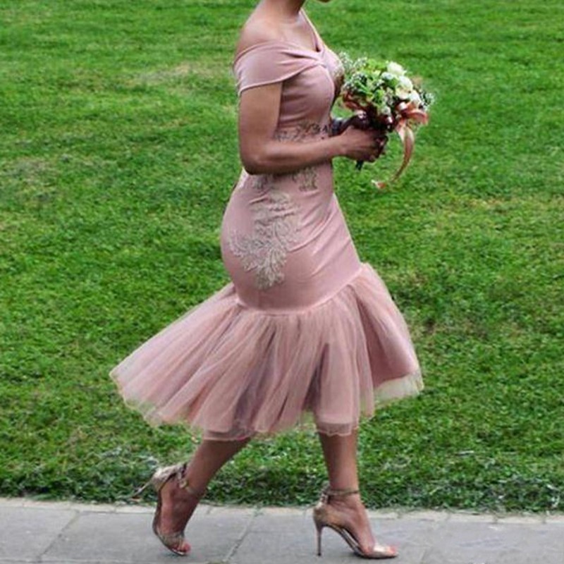 Dusty Pink Bridesmaid Dresses Mermaid Tulle Appliques Wedding Formal Gowns vestido madrinha Mermaid Elegant Bridesmaid Dress