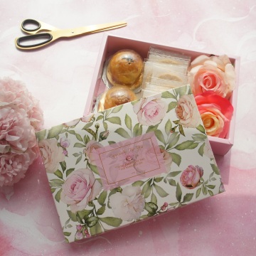21*14*5cm 5pcs Light Pink Rose Design Paper Box As Macaron Chocolate Cookie Moon Cake Party Gifts Packaging