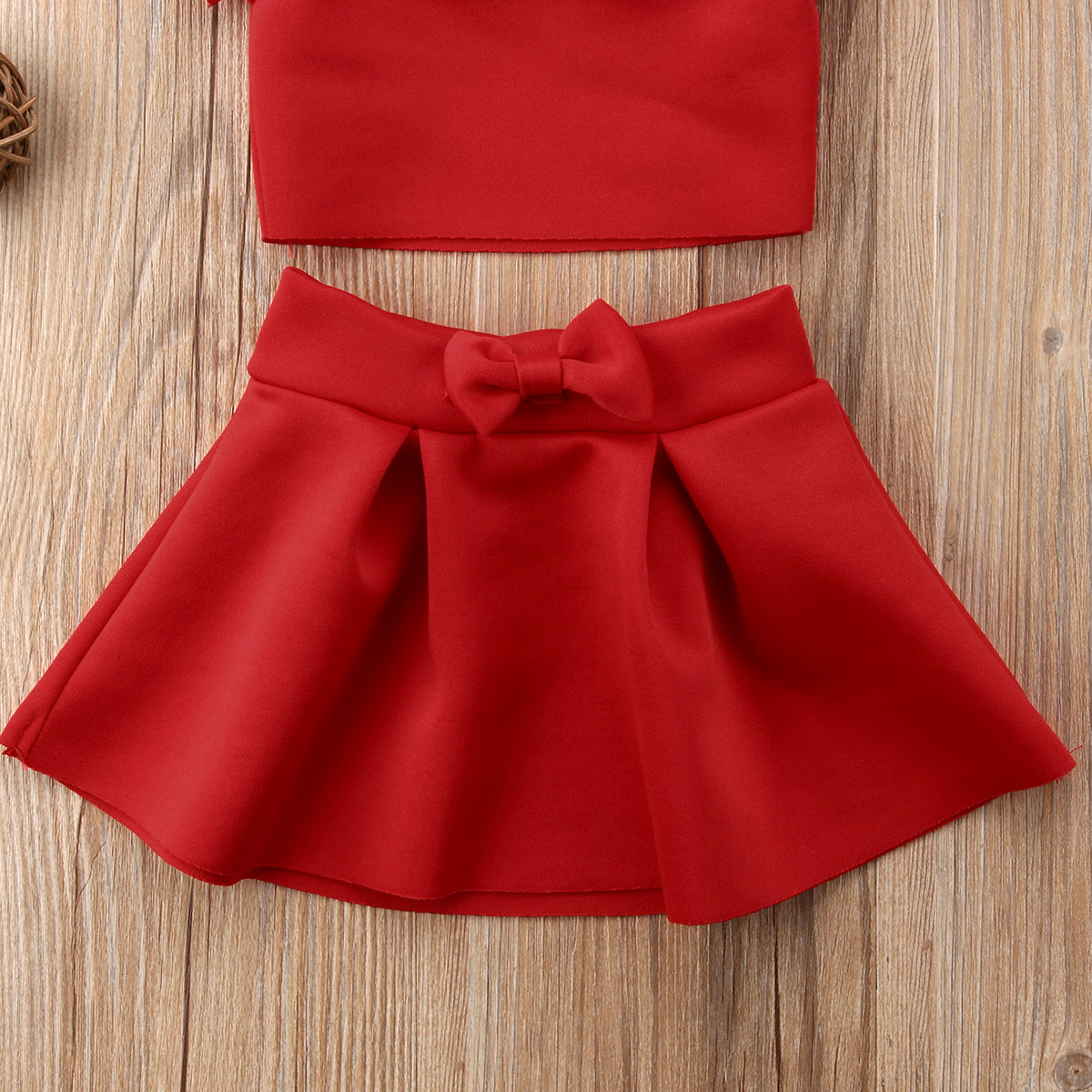 2020 New Fashion Girls Red Clothes Sets Toddler Kids Off Shoulder Tops Bow Skirt 2pcs Summer Outfits Clothing for 0-4Years