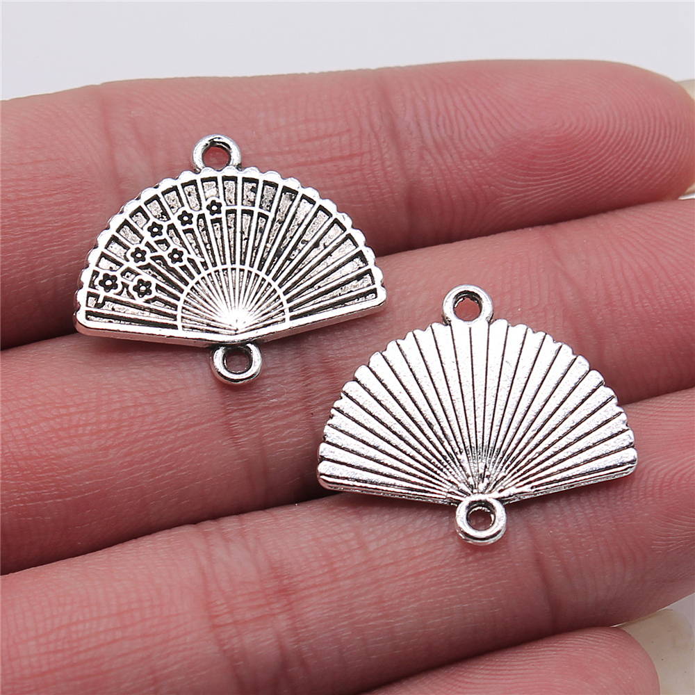 WYSIWYG 4pcs Charms Fan Connector Antique Silver Color 21x24mm Metal Jewelry Findings Diy Accessories