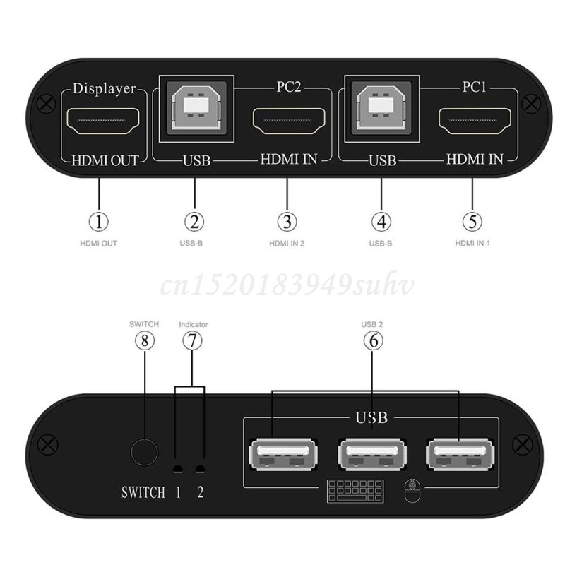 Multifunctional 4K High Definition HDMI-compatible KVM Switch 2-Port USB Manual Switcher Box Keyboard Mouse Splitter