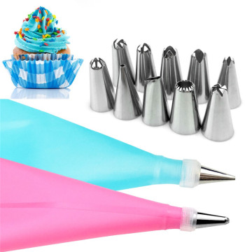 12PC/Set DIY Silicone Icing Piping Cream Pastry Bag Stainless Steel Nozzle Converter Tips Kitchen Baking Cake Decorating Tools