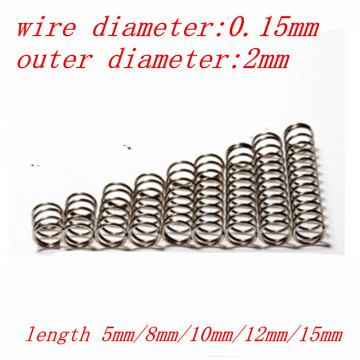 20pcs wire diameter 0.15mm compression spring outer diameter 2mm, length 5mm/8mm/10mm/12mm/15mm
