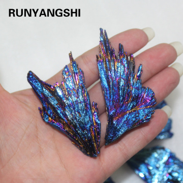 Runyangshi 1pc Natural Quartz Crystal Jet stone Rainbow Titanium Cluster Mineral Specimen Healing