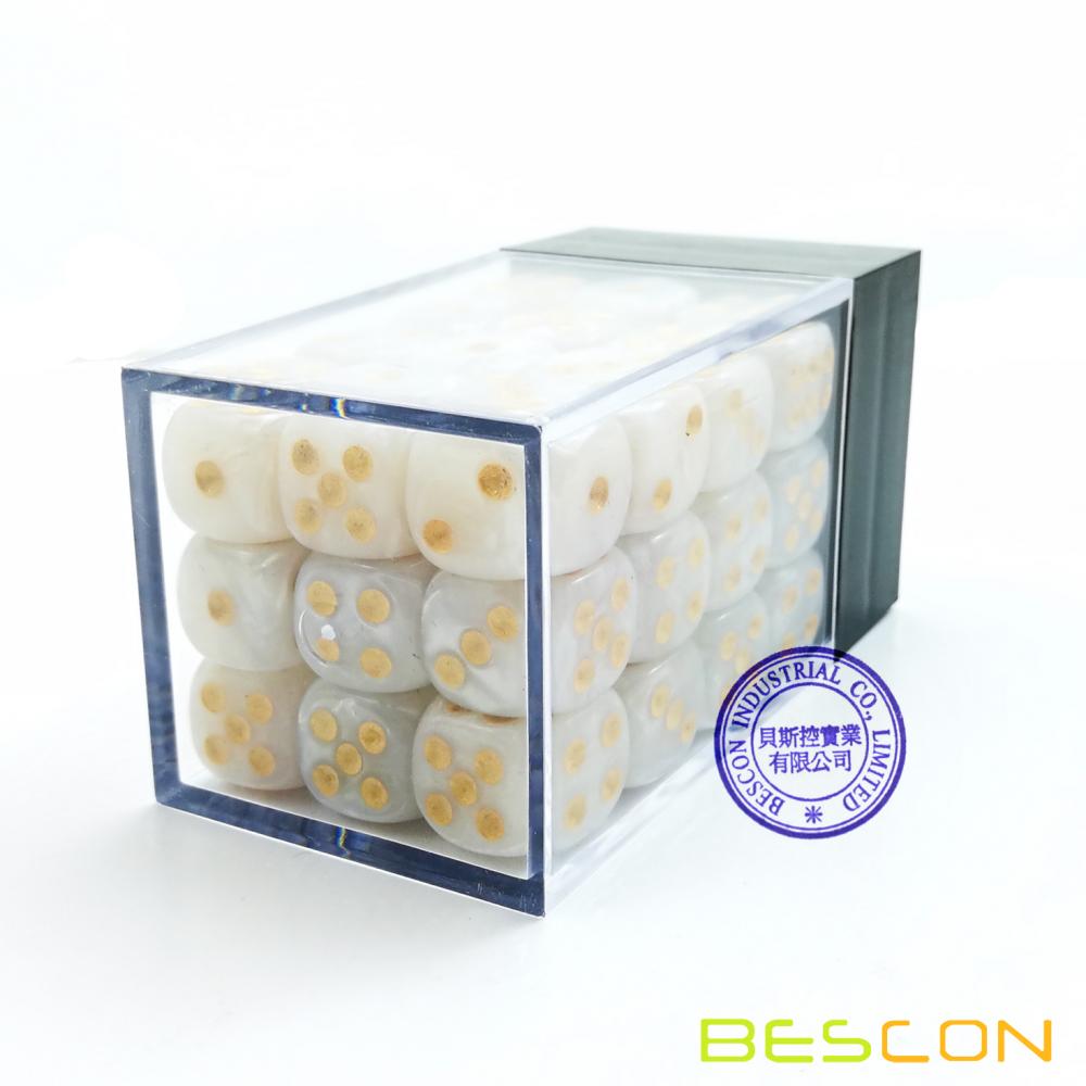 Bescon 12mm 6 Sided Dice 36 in Brick Box, 12mm Six Sided Die (36) Block of Dice, Marble White