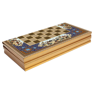 Persian Pattern Laminated Compressed Wood Checkers Backgammon Set