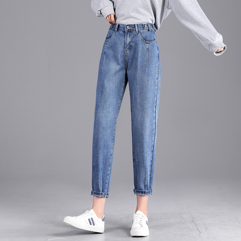 2021 Women High Waist Street Harem Jeans Vintage Sky Blue Boyfriend Denim Slim Pants Mom Ankle Length Jeans Plus Size Trouser