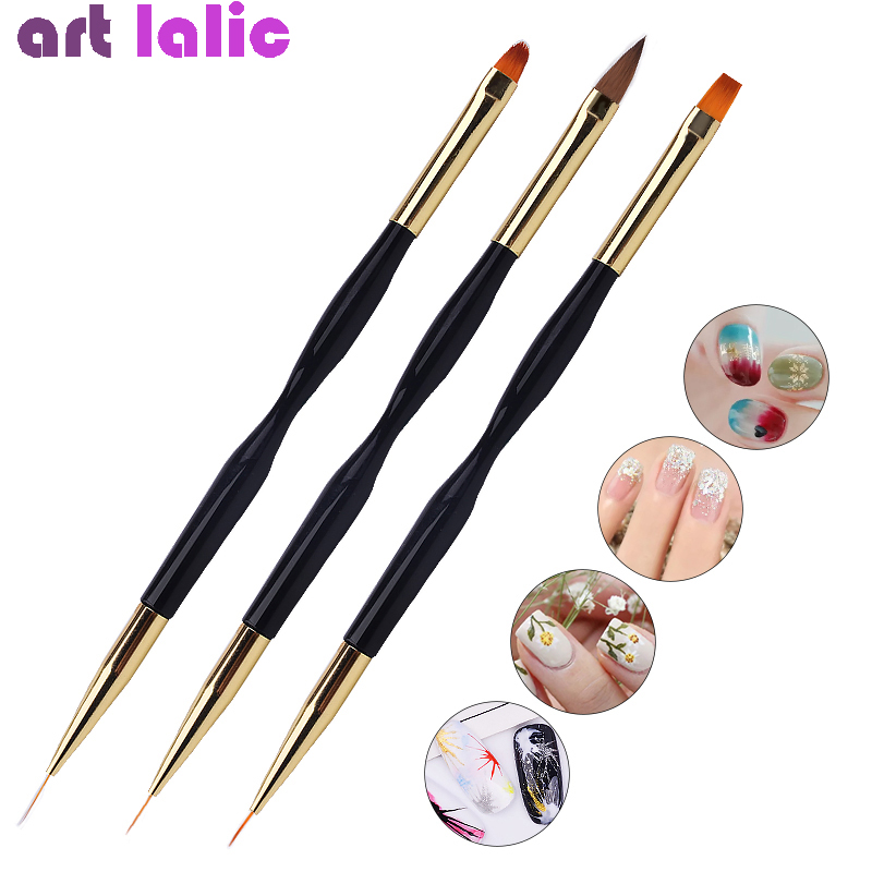 New 1Pc Double End Nail Brush Painting Drawing Lines Pen 3D Tips DIY UV Gel Flowers Design Nail Art Books Salon Manicure Tools