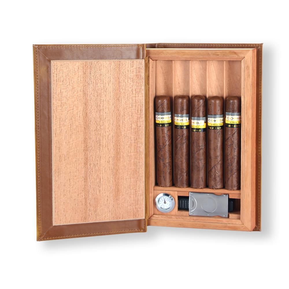 GALINER Cigar Box Travel Cigar Case Humidor Spain Cedar Wood Leather Cigars Humidor With Cigar Cutter Humidifier Hygrometer
