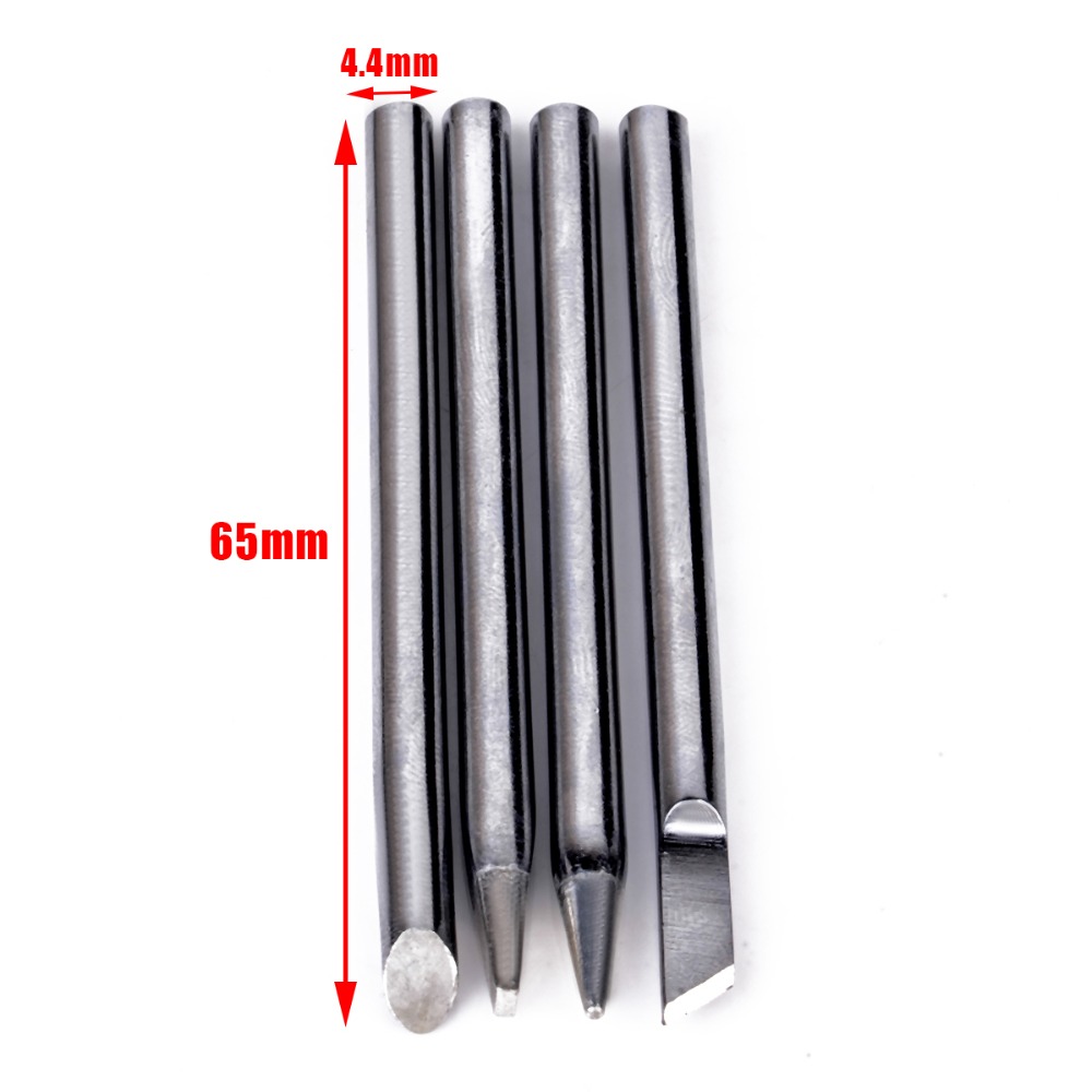 4pcs Silver Copper Soldering Tips Replaceable Soldering Iron Tips Head 4.4mm Diameter 65mm Length For 40W Solder Irons