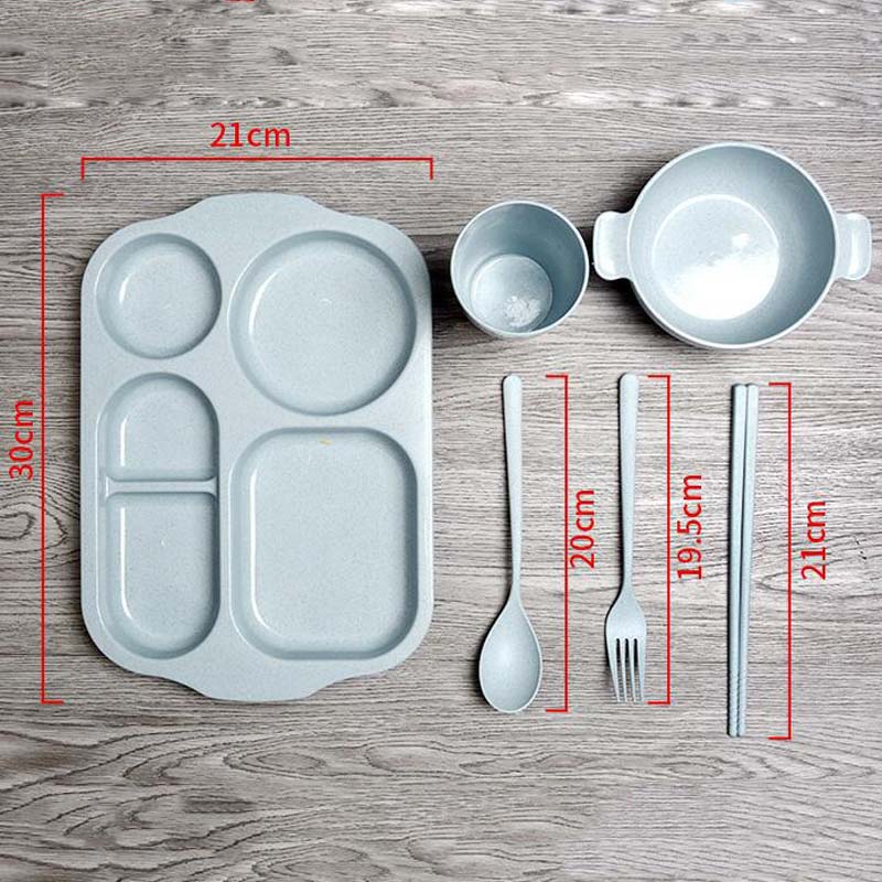 6pcs/set Wheat Straw School Tableware Set Biodegradable Student Bento Box Food Container Case Fiambrera