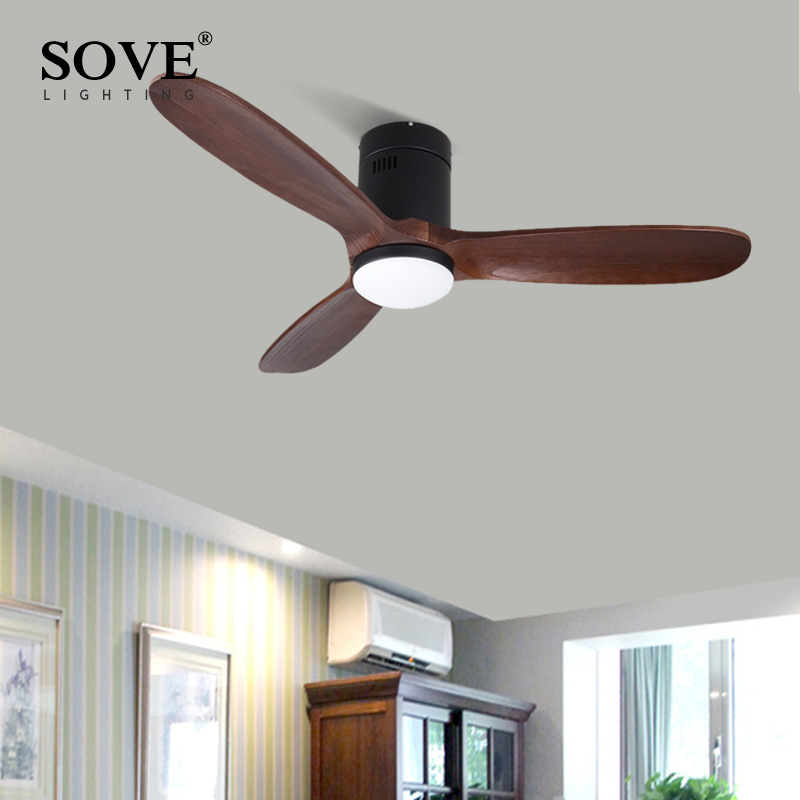 SOVE Black Vintage Wood Ceiling Fan Wooden Ceiling Fans With Lights Decorative Home Fan Lamp Retro Ceiling Fan Remote Control