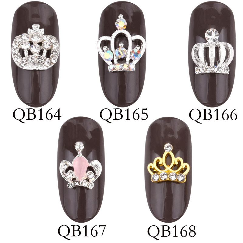 10Pcs 3D Nail Art Decorations Metal Golden Silver Crown Glitter Rhinestones Nails Charms Diamonds For Manicure Decor QB164-168