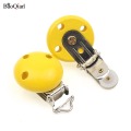 5pcs Yellow Baby Garment Clip Metal Wood Baby Clip Holders Round Shape Pacifier Clasps Suspender Garment Accessories 29*45mm