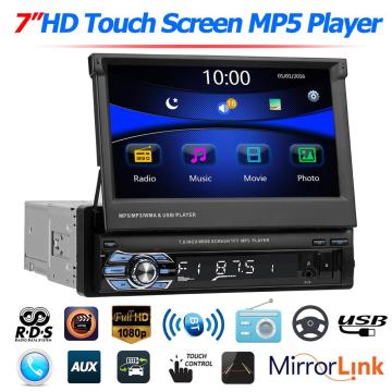 7'' Retractable Folding Touch Screen Car Stereo MP5 Player RDS AM FM Radio Bluetooth 4.0 Video Media Player SD/USB/TF/AUX Radio