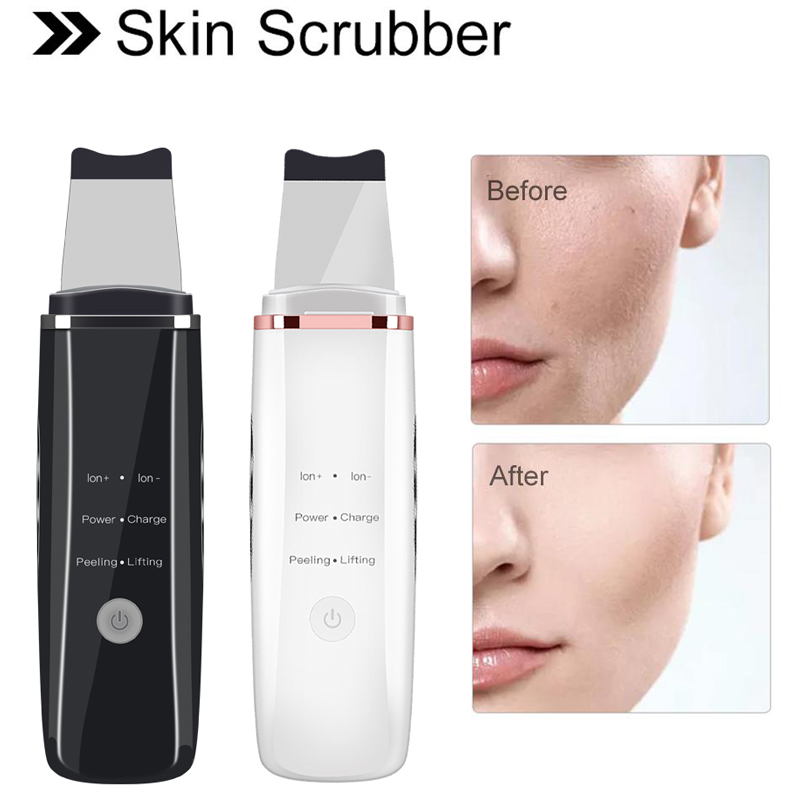 Ultrasonic Skin Scrubber Electric SPA Facial Skin Scrubber Acne Pore Blackhead Remover Face Cleaner Spatula Lifting Massager