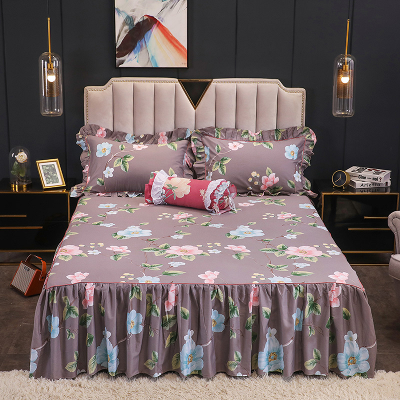 160X200cm Rose Garden Flowers Ruffles Bed Skirt set with Pillow shams 100%Cotton Girls Twin Queen King Bed sheet set Pillowcase